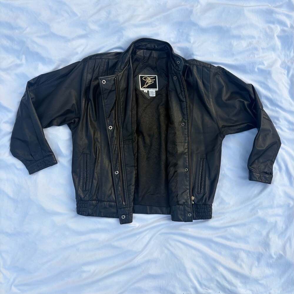 JFS Signature Leather Vintage Black Leather Bomber Jacket with Paisley Lining